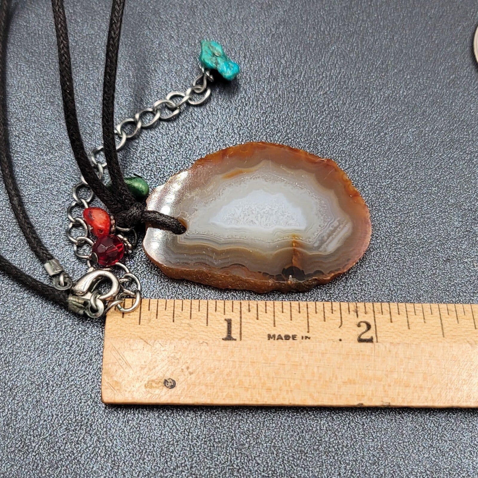 Banded Agate Geode Slice Pendant Necklace Beads Black Cord 15"-18"