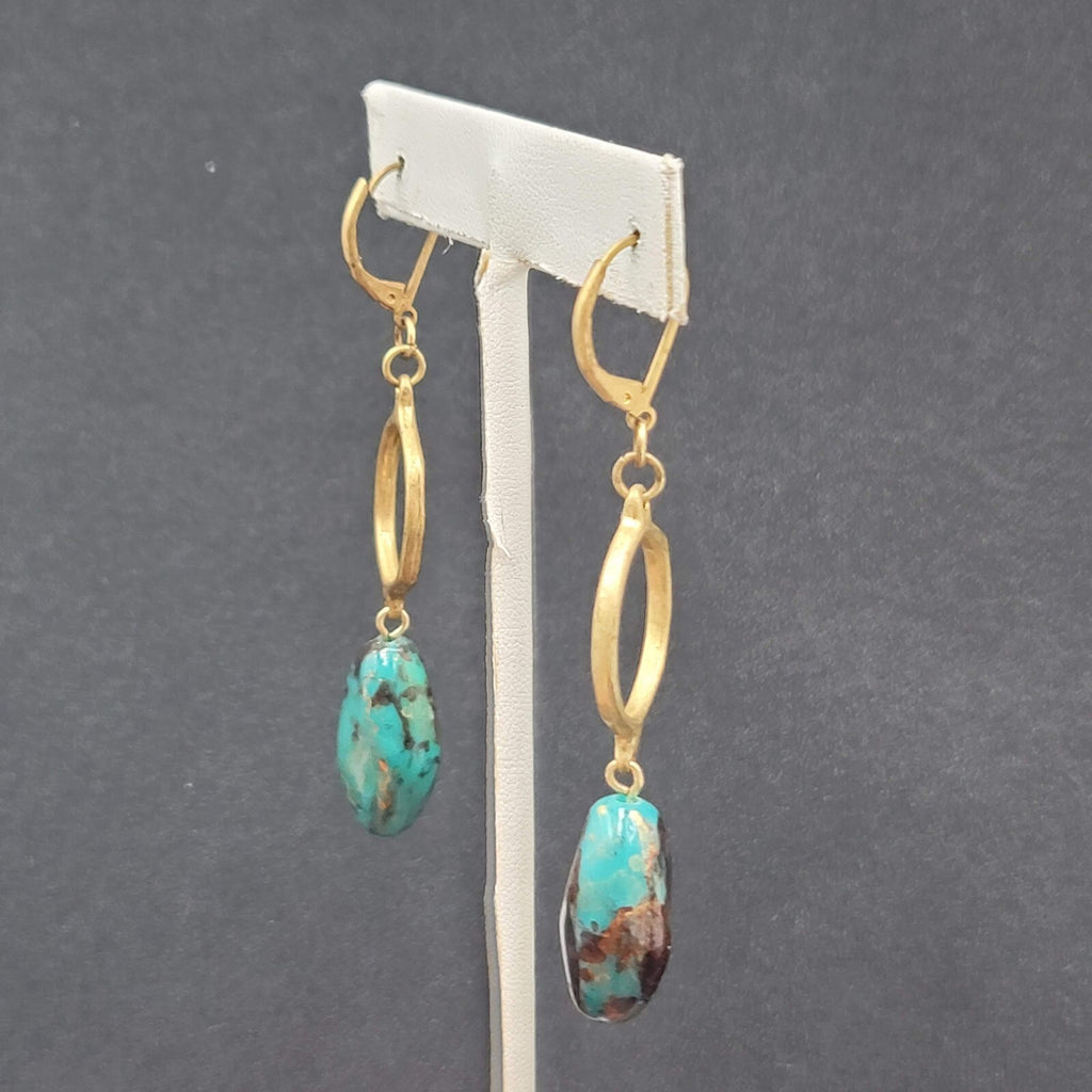 Pierced Earrings Gold tone Acrylic Faux Stone Bead Dangle 2"