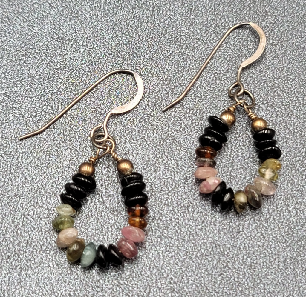 Pierced Earrings Tiny Semi Precious Gemstone Beads Dangle Loop 3/4"