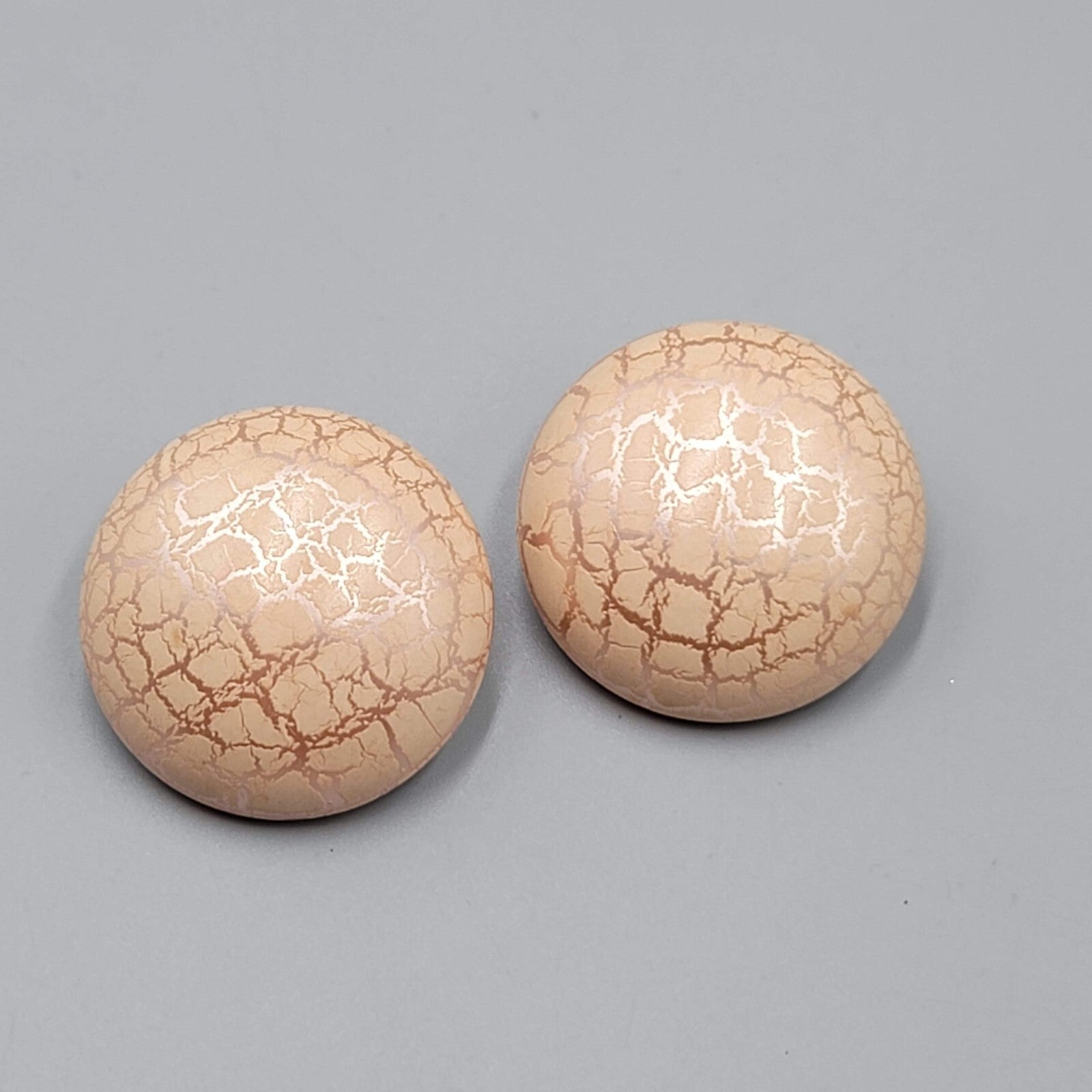 Vintage Clip on Earrings Peach tone Crackle Large Statement Round 1 3/8"
