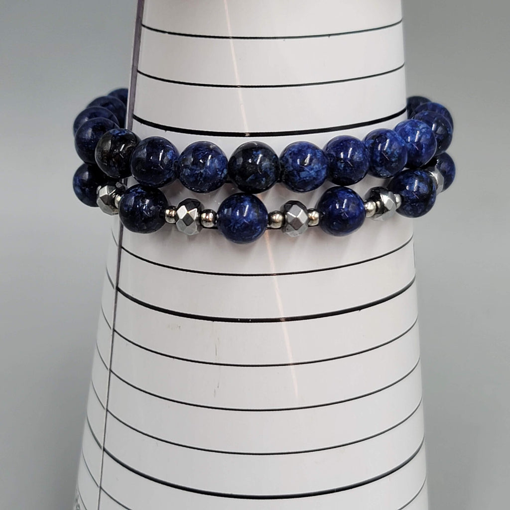 ENJOY The Journey Quote Bracelet Blue Beads Silver tone Lot of 2 Elastic