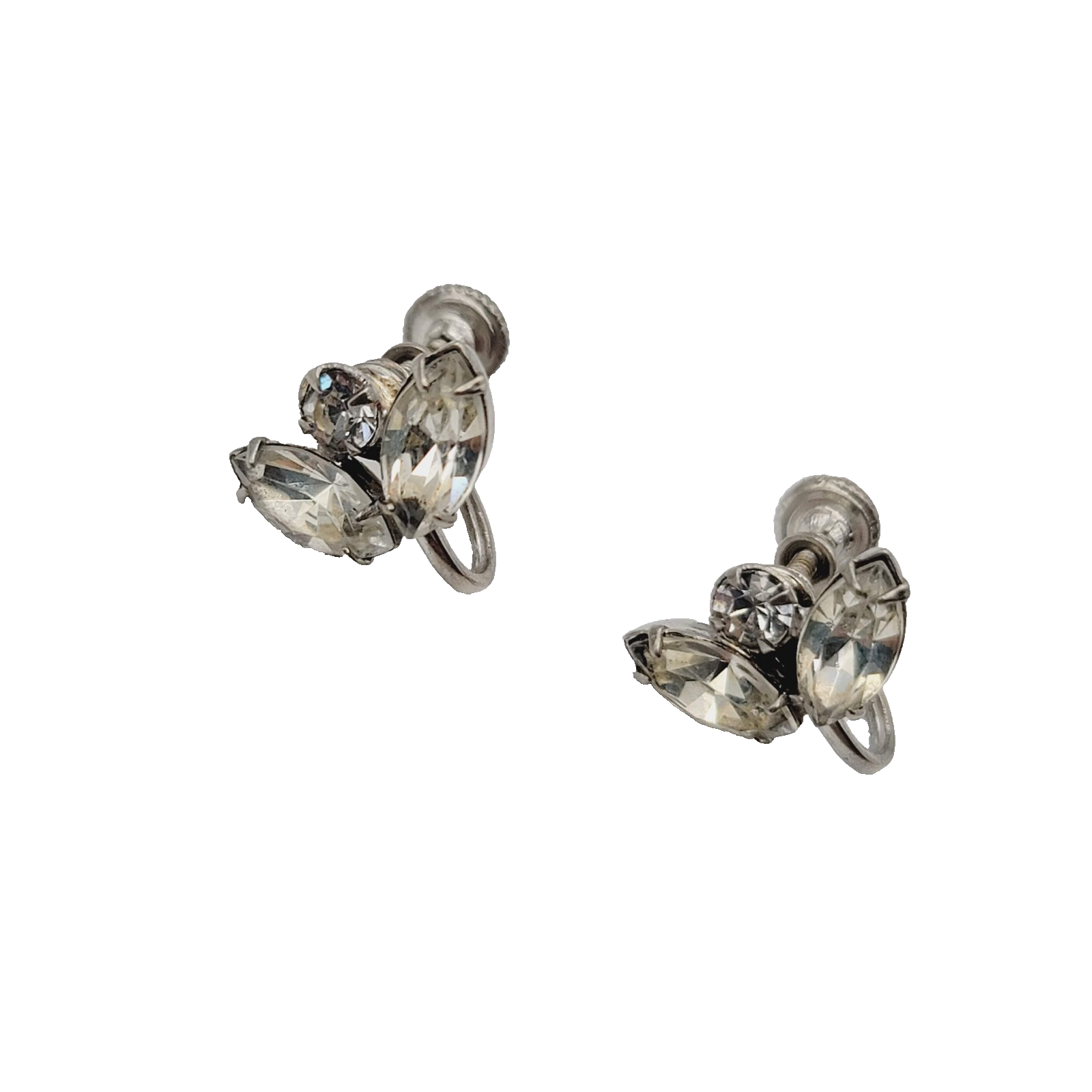 Vintage Rhinestone Stud Clip on Earrings Silver tone Screw Back 3/8 in