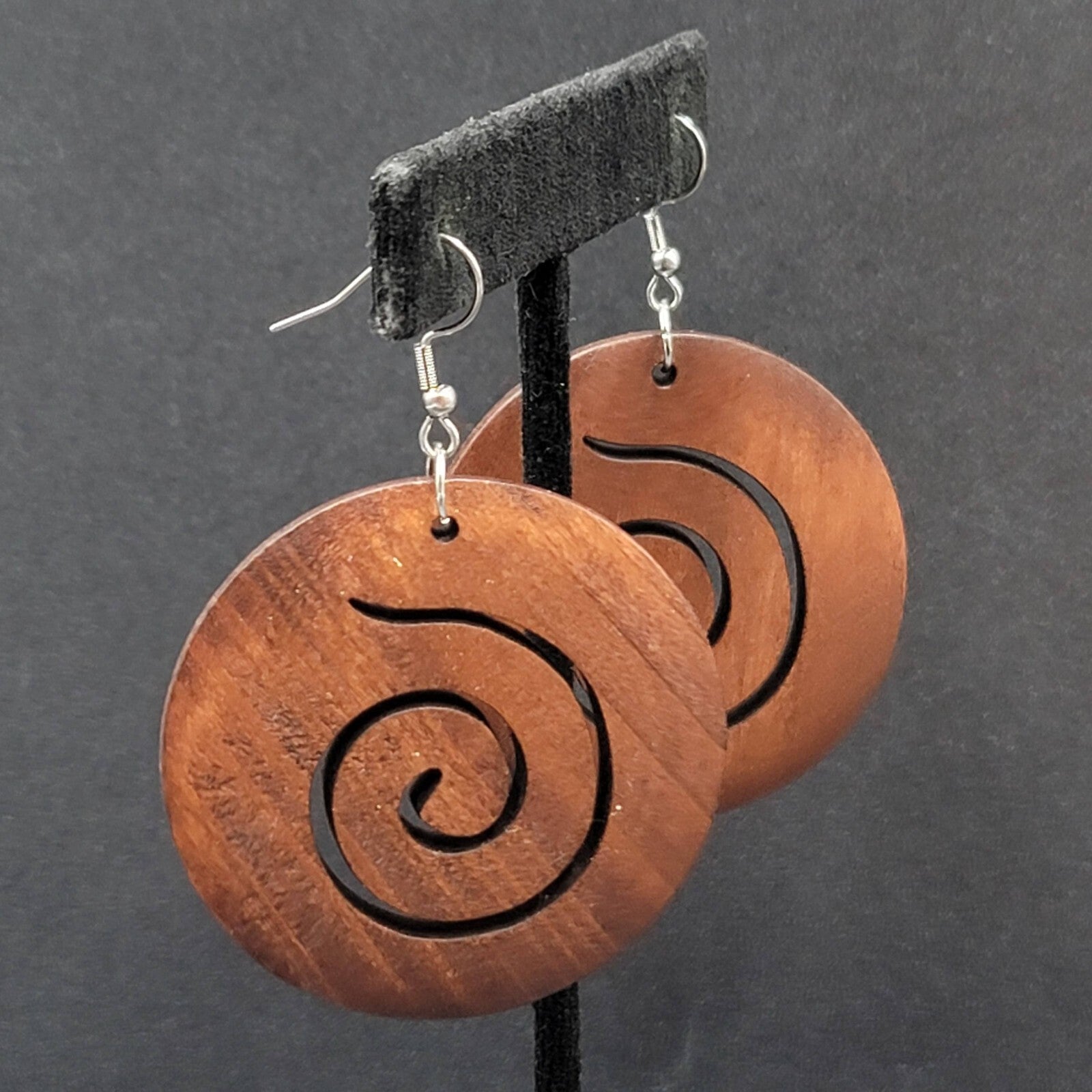 New Boho Pierced Earrings Large Solid Wood Spiral Dangle Statement 2"