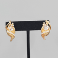 Vintage Statement Drop Pierced Earrings Large Rhinestone Gold Plated 1.25"