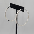 Rhinestone Hoop Pierced Earrings Silver toen Large 1 7/8"