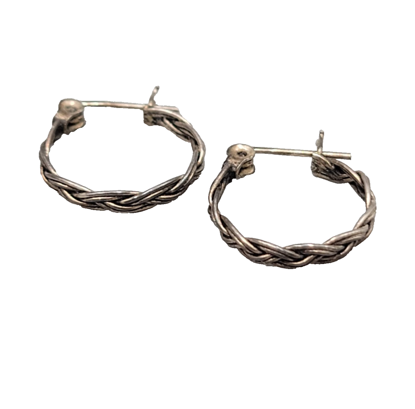 Braided Sterling Silver Wire Hoops Pierced Earrings 5/8"