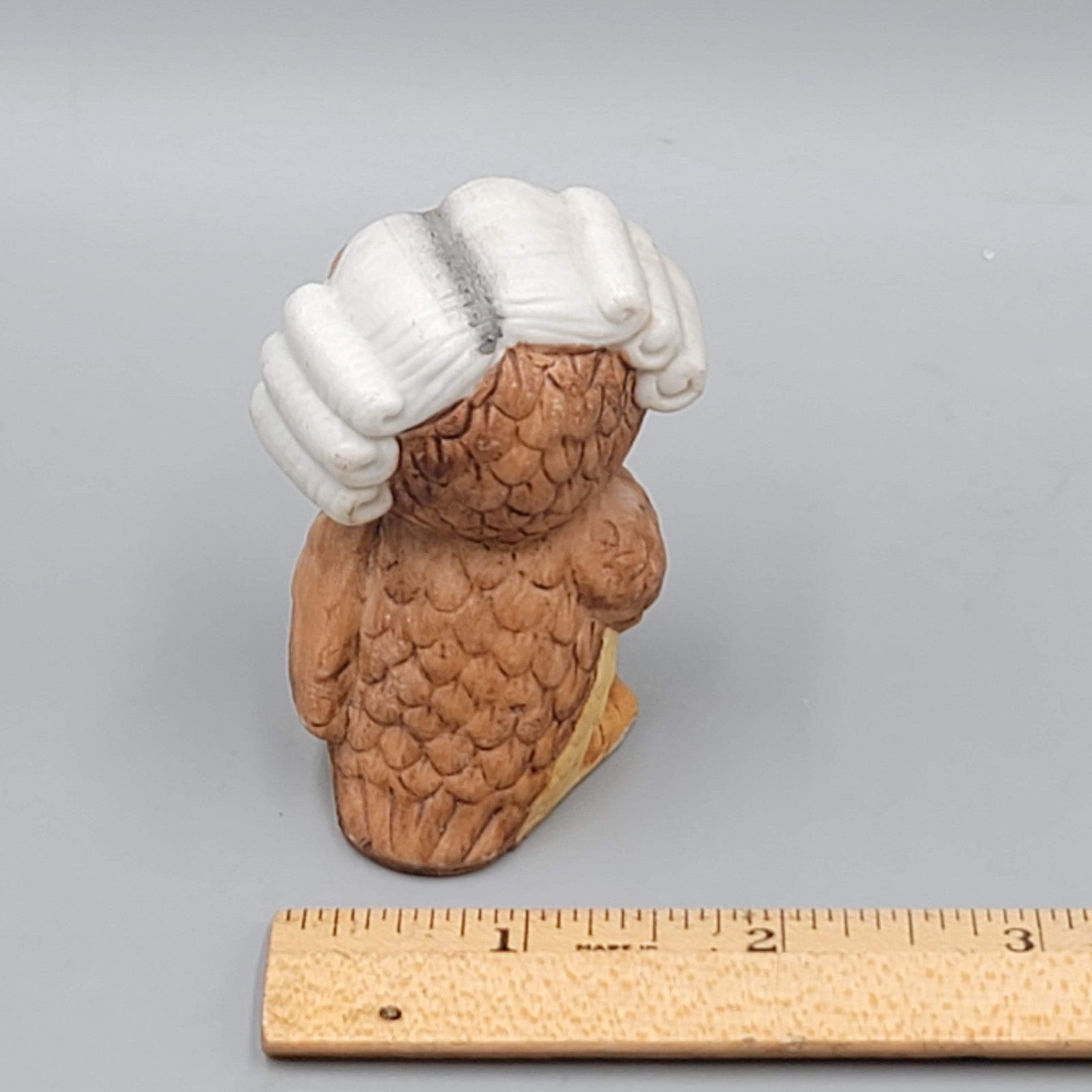 Vintage Owl Miniature Ceramic Figurine Judge Gavel Hand Painted Korea 2.5 in