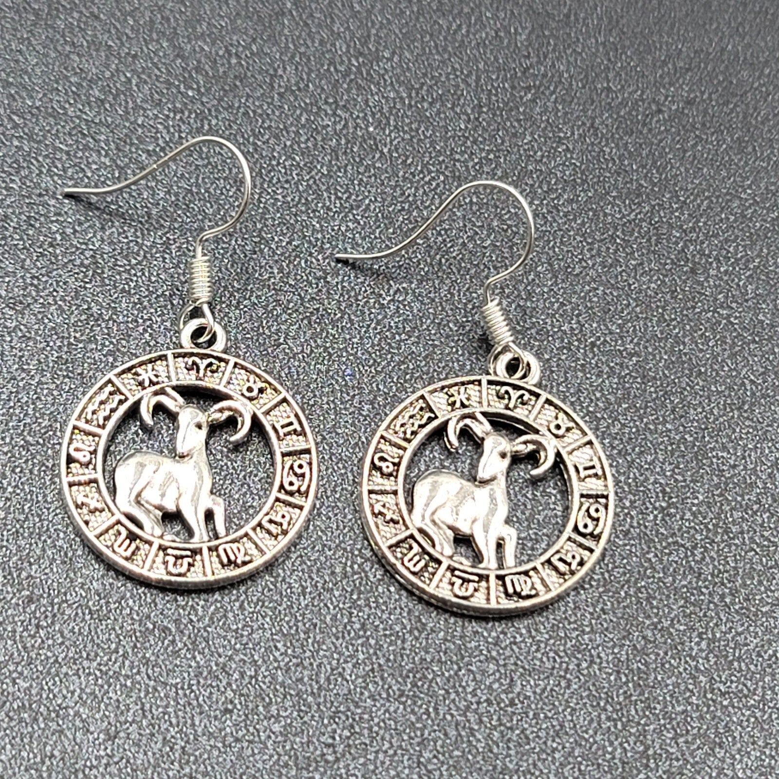 Zodiac Pierced Earrings Silver tone Dangle 7/8"