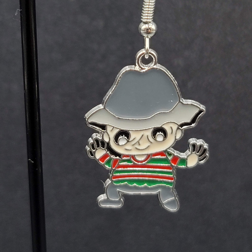 Feddy Krueger Pierced Earrings Enamel Nightmare on Elm St Horror Movie 1.25" FS