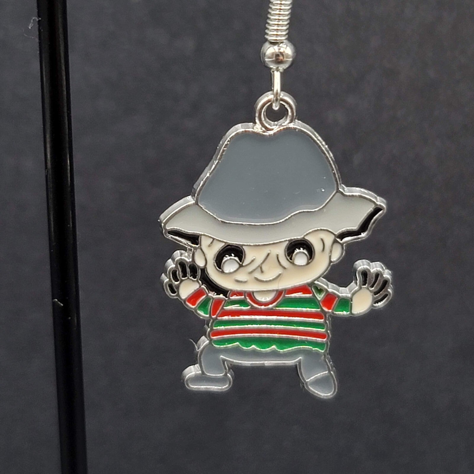 Feddy Krueger Pierced Earrings Enamel Nightmare on Elm St Horror Movie 1.25" FS