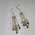 Pierced Earrings Gun Metal Gray Multi Chain Purple Black Beads 2 7/8"