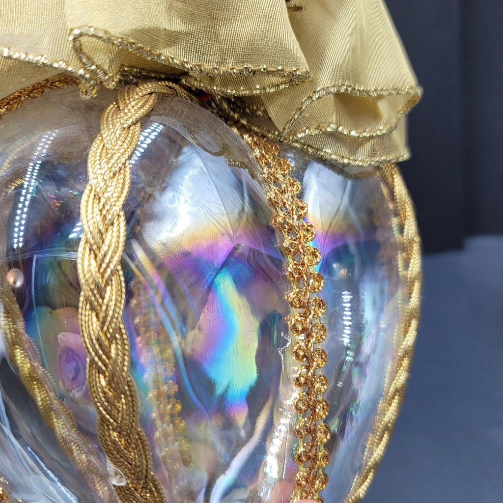 Hand Blown Iridescent Glass Heart Christmas Ornament Sun Catcher 7.5"