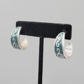 Vintage Silver tone Blue Enamel Hoops Pierced Earrings 7/8"