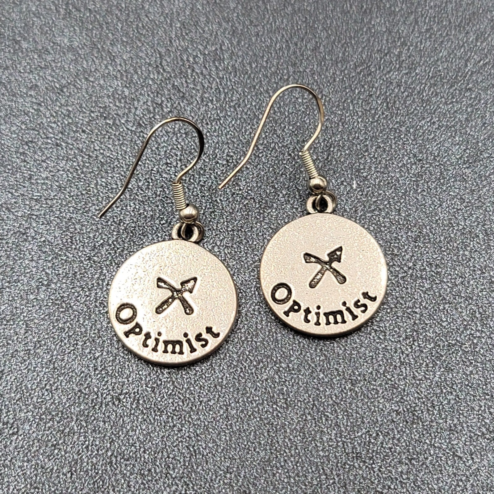 Sagittarius Pierced Earrings Silver tone Round Dangle Optimistic 3/4"