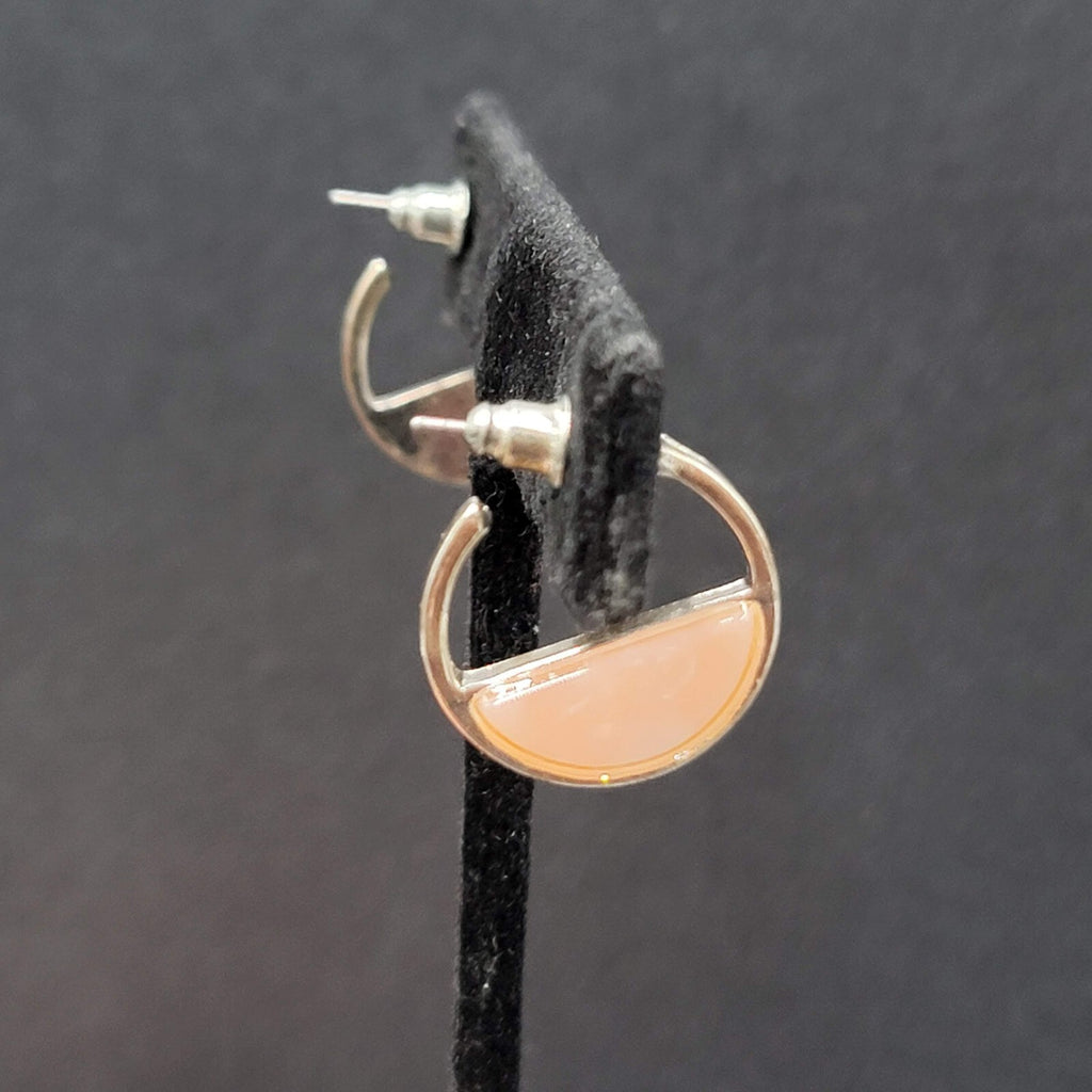 Pierced Earrings Silver tone Peach Acrylic Accent Hoops 3/4"