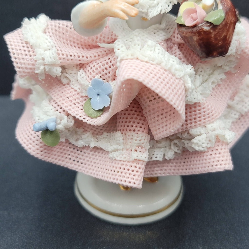 Dresden Porcelain Lace Lady in Bonnet Figurine Flowers 4 in