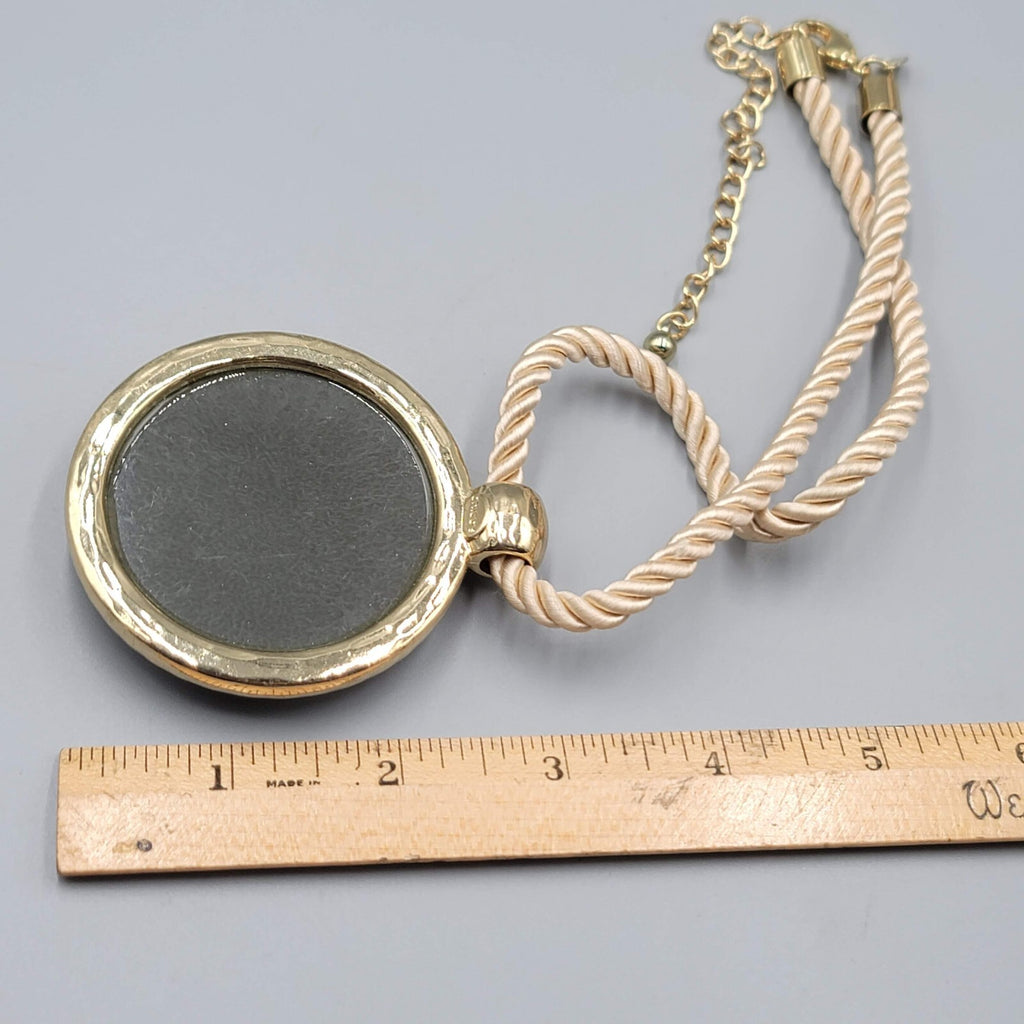Chicos Necklace Large Molded Gray Resin Round Pendant Cord 18"