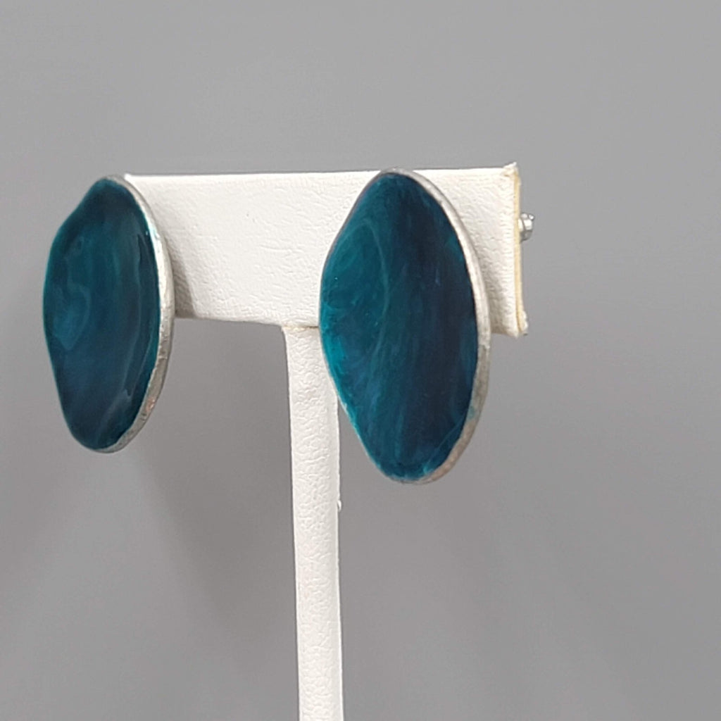 Chicos Pierced Earrings Round Blue Purple Enamel Disc 1"