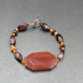 Art glass Bead Bracelet Silver tone Purple Brown Toggle 7"