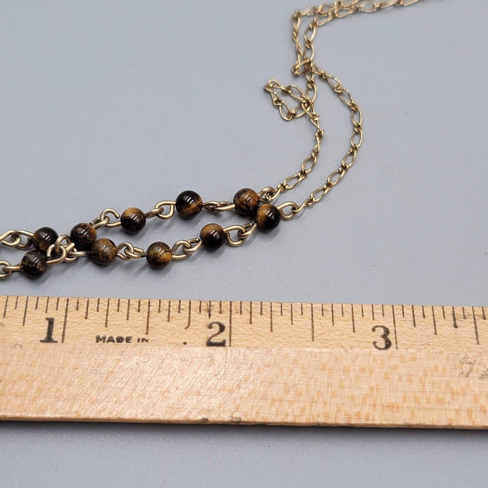 Nygard Tigers Eye Bead Necklace Gold tone Chain 16"-18"