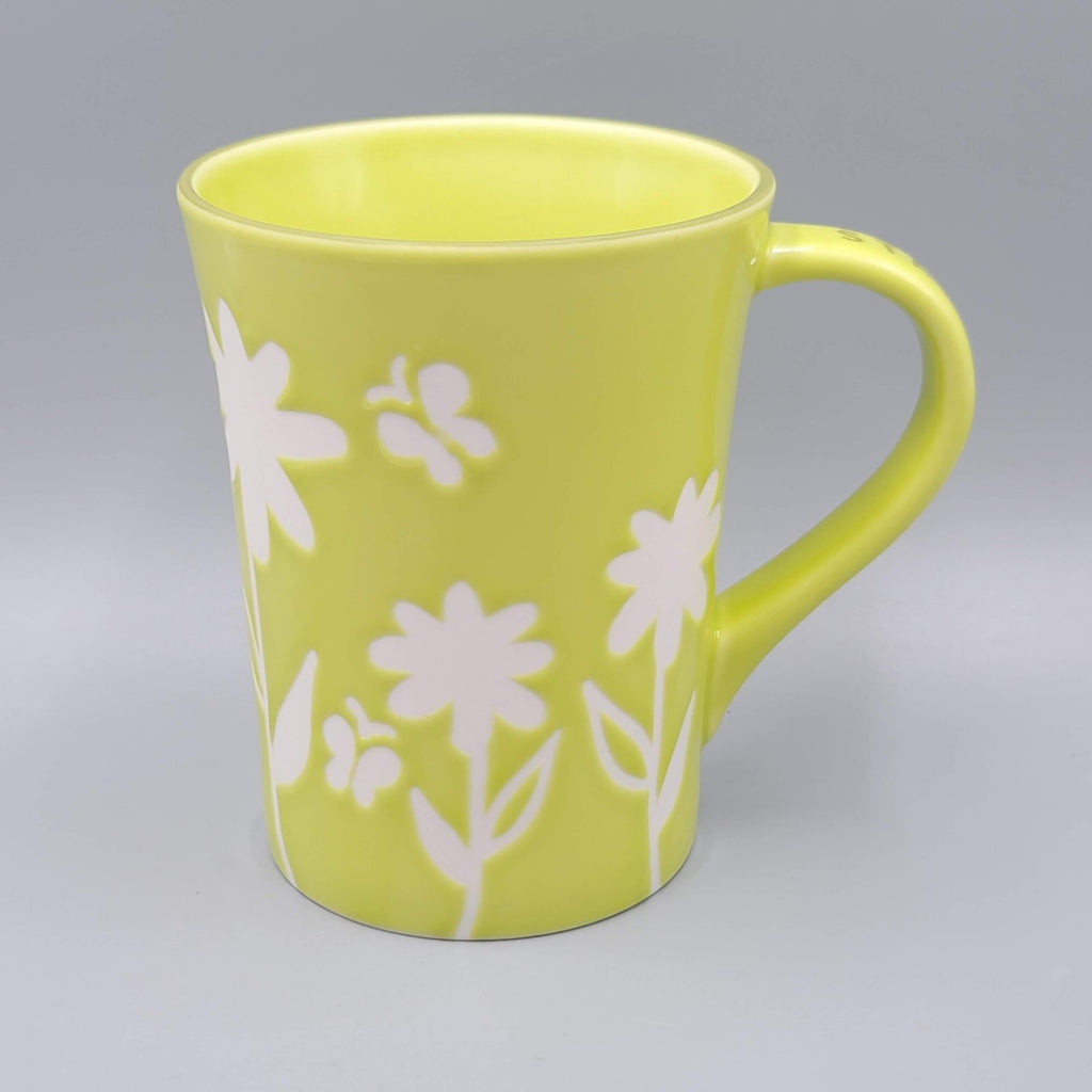 Starbucks Coffee Mug Cup Lime Green White Flowers Butterflies 2007