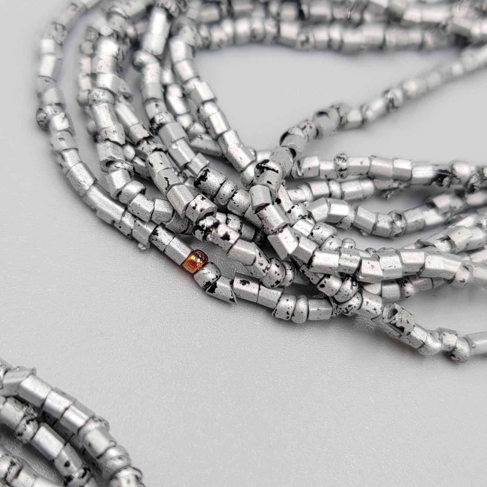 Multi Strand Bead Necklace Gray Silver Black Seed Bead 8 Strand LONG 36"