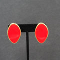 Bergere Red Enamel Clip On Earrings Gold Plated  1.25"