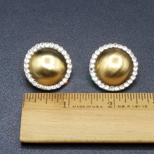 Clip on Earrings Gold tone Crystal Dome Acrylic Button Style Drop Stud 1 3/8" A