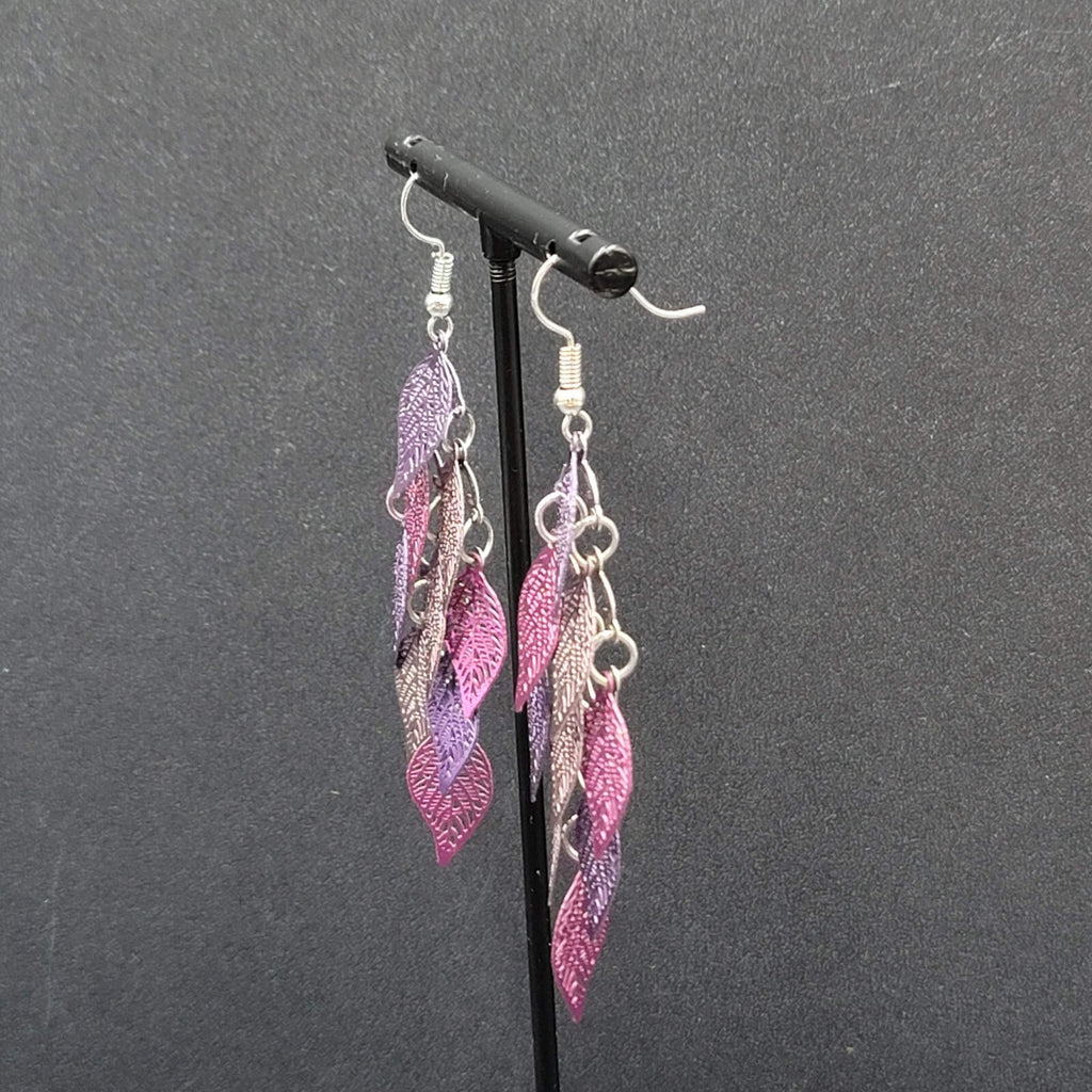 Pierced Earrings Purple Metal Laser Cut Chandelier Dangle 2.5"