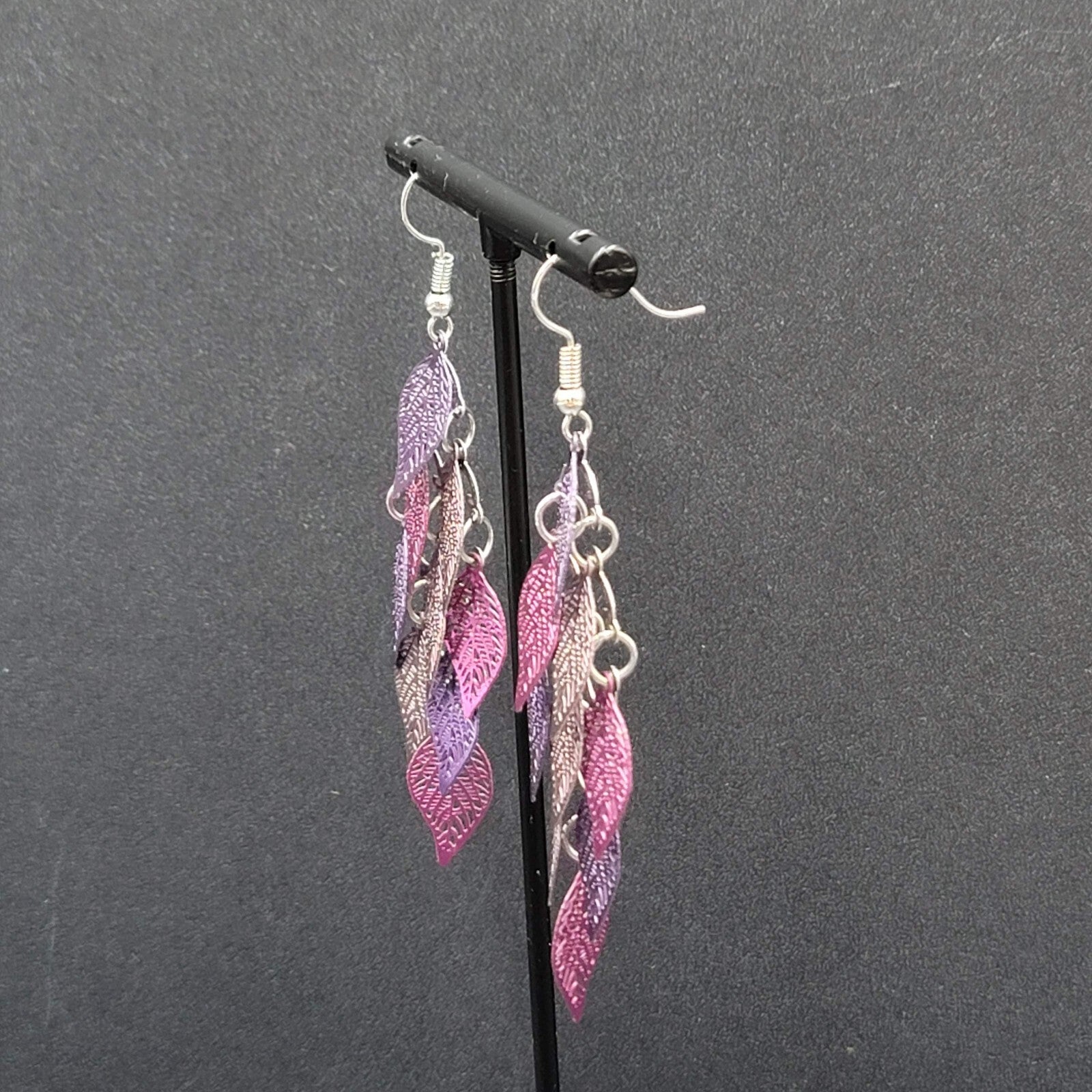 Pierced Earrings Purple Metal Laser Cut Chandelier Dangle 2.5"