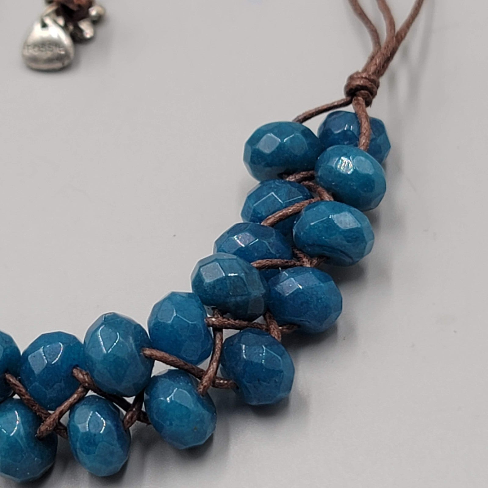 Fossil Necklace Blue Stone Adjustable Cord