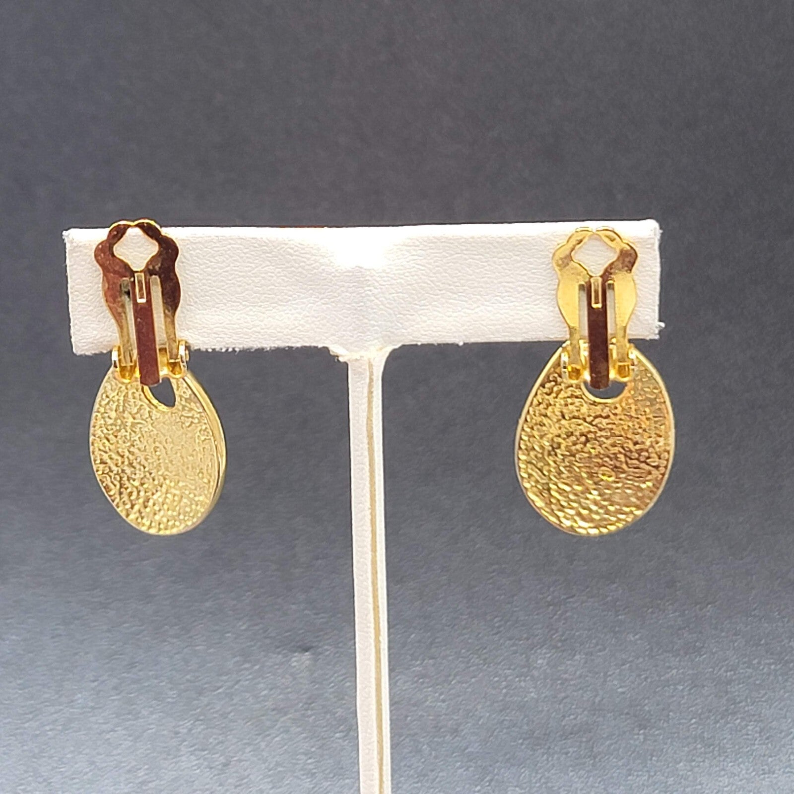 Vintage Clip on Earrings Gold Plate White Enamel Dangle 1.5"