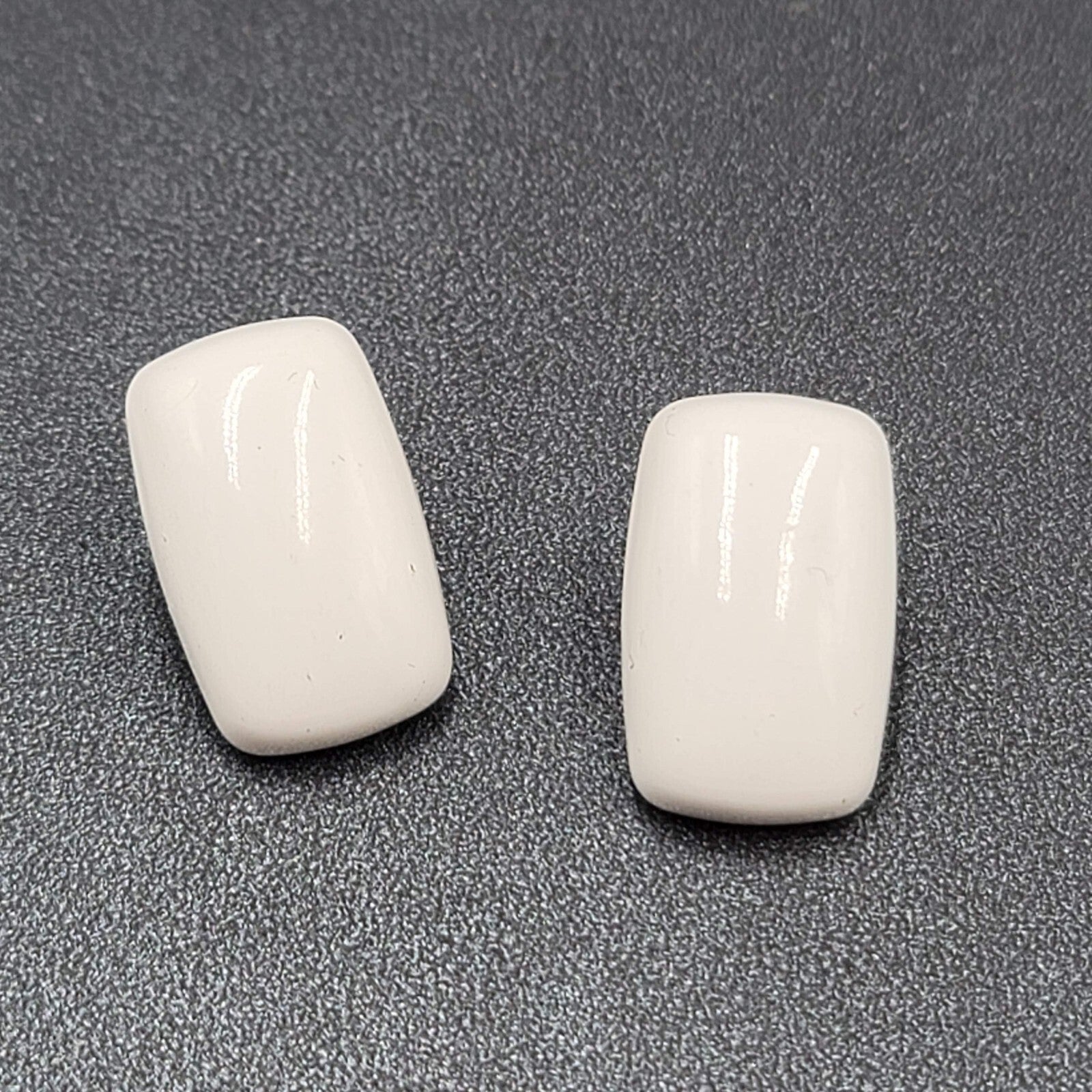 Vintage Pierced Earrings White Enamel over Metal Rectangle Drop 1"