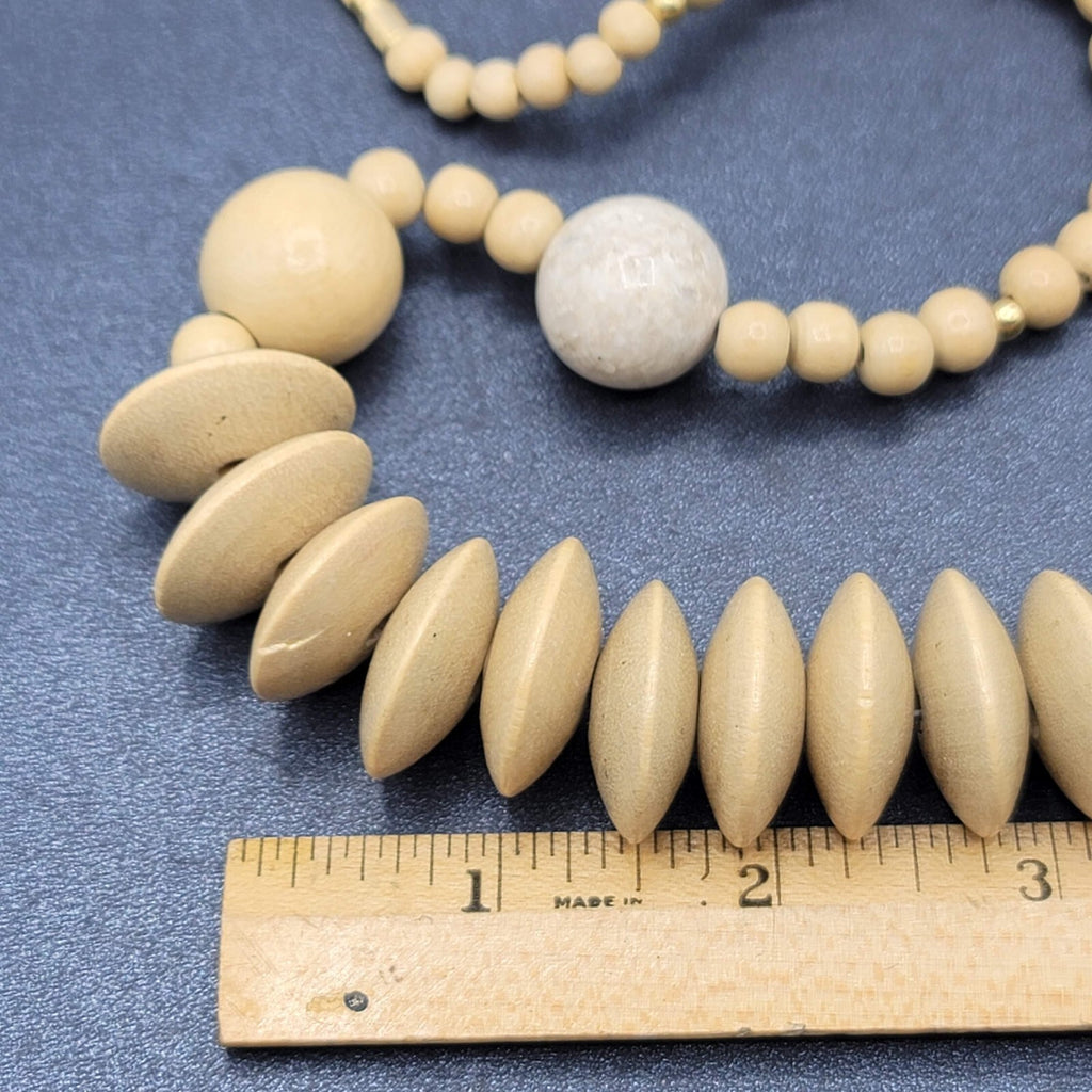 Vintage Safari African Zebra Carved Wood Beaded Necklace 24"
