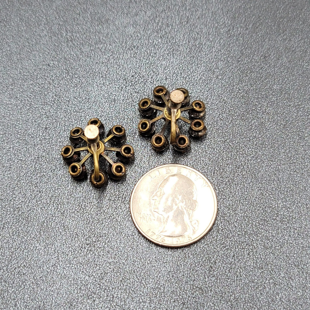 Vintage Clip on Earrings Screw Back Gray Rhinestones 3/4"