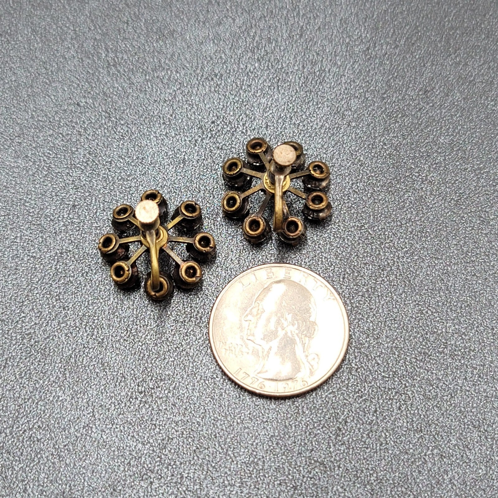 Vintage Clip on Earrings Screw Back Gray Rhinestones 3/4"