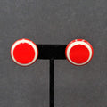 Vintage Pierced Earrings Bright Red and White Acrylic Round Studs 1"