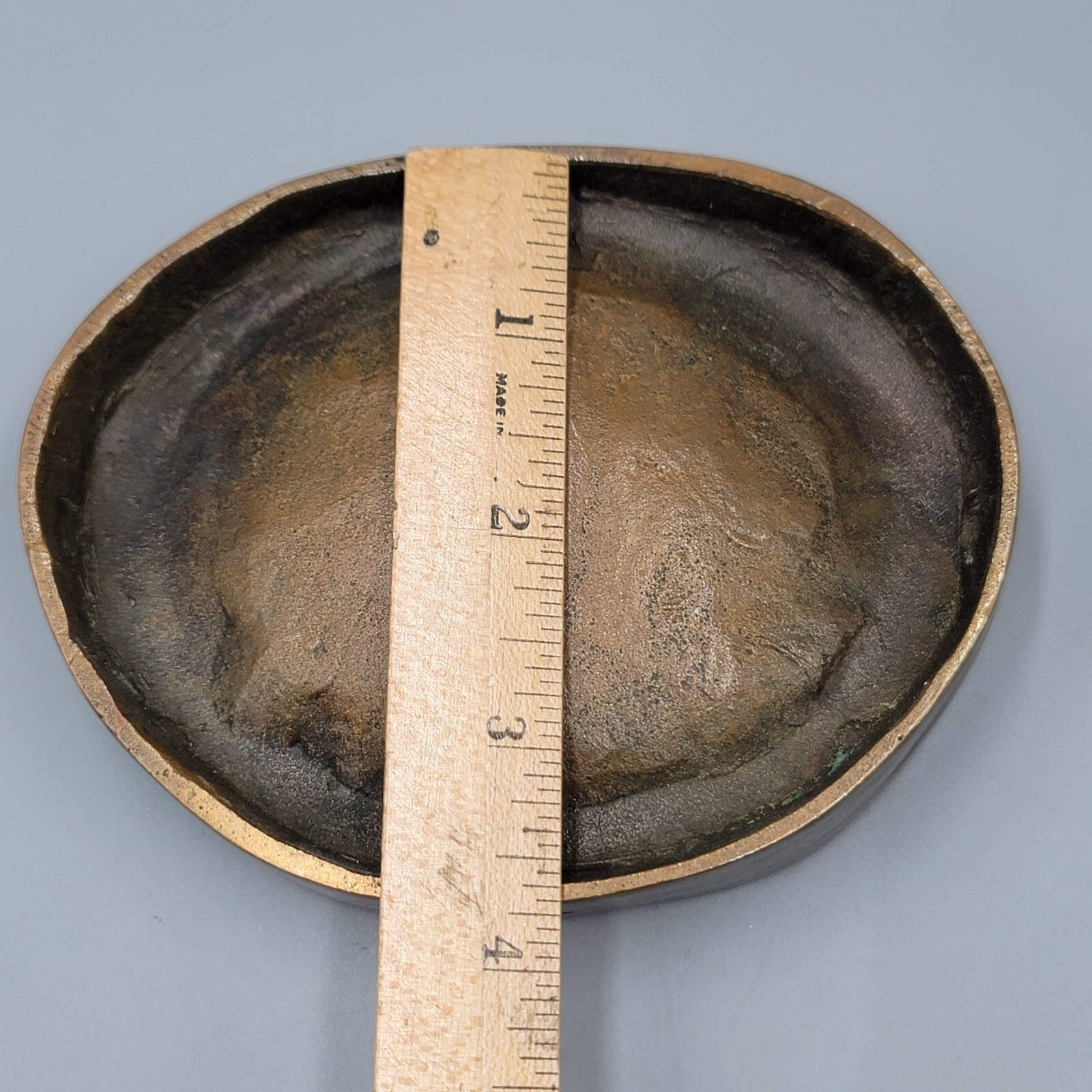 Antique Solid Cast Bronze Dish  1873 SIF 1933 4.75" x 3.75" 1 lb 7 oz