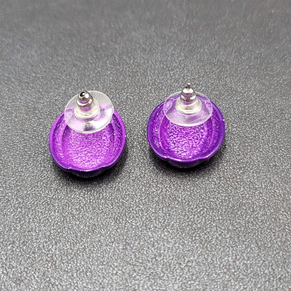 Vintage Pierced Earrings Dark Purple Enamel over Metal Oval Studs 3/4"
