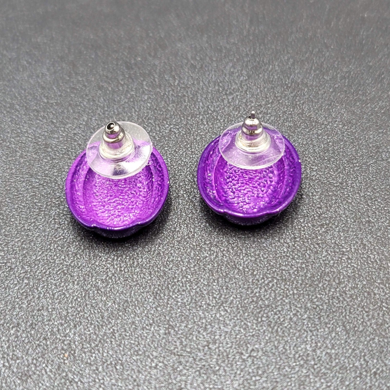 Vintage Pierced Earrings Dark Purple Enamel over Metal Oval Studs 3/4"