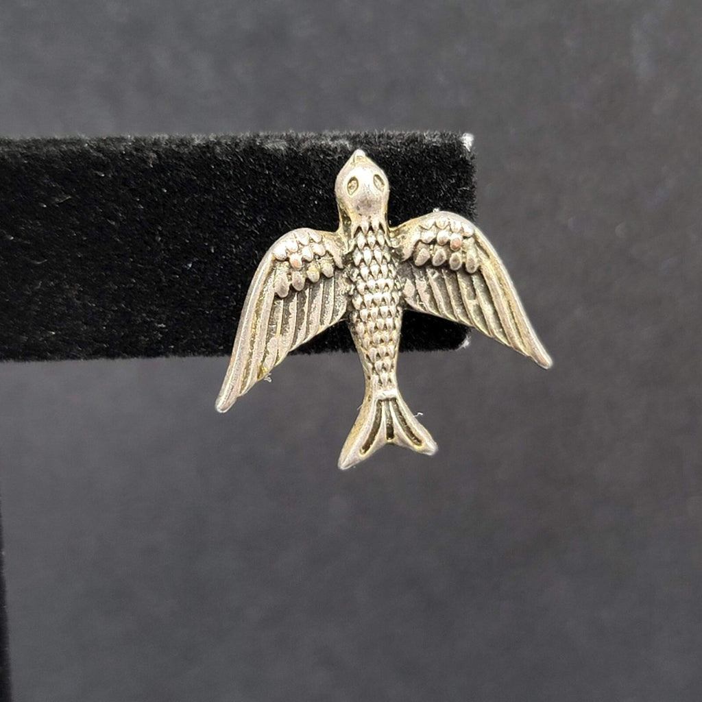 Bird Pierced Earrings Silver tone Drop 3/4"