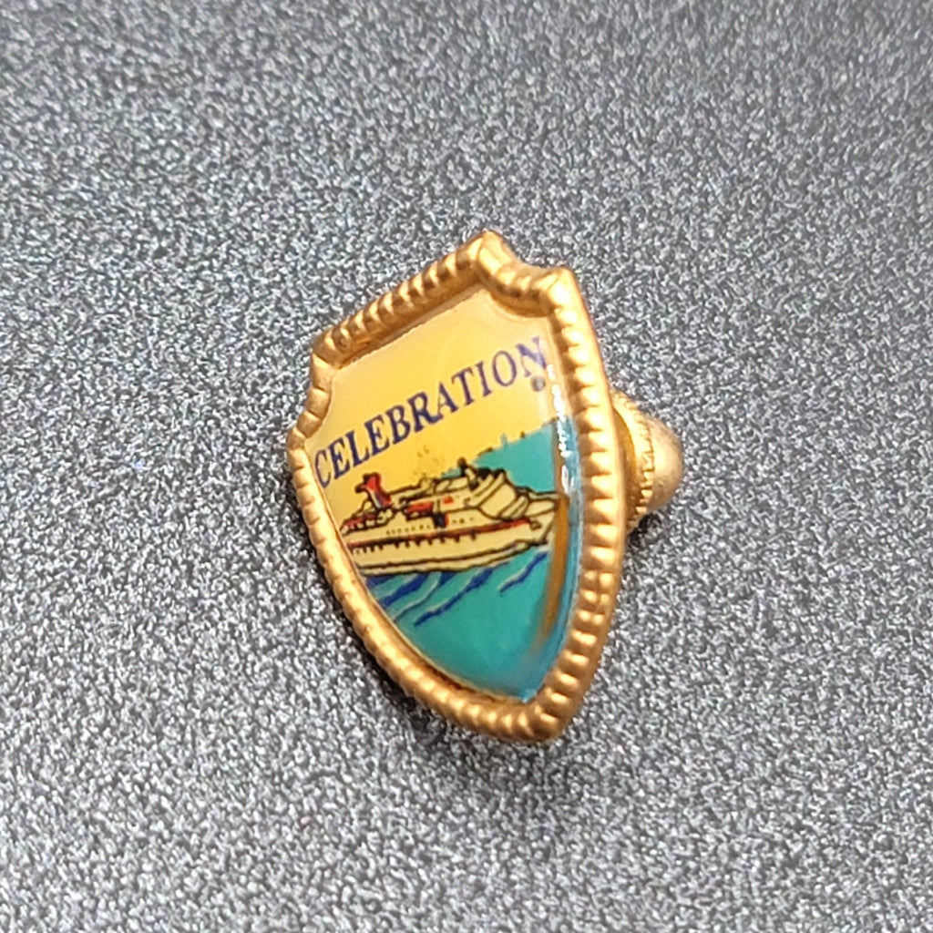 Vintage Celebration Cruise Lines Lapel Pin Gold tone Shield 3/4"