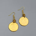 Round Pierced Earrings Yellow Gold Plated Dangle 1.5"