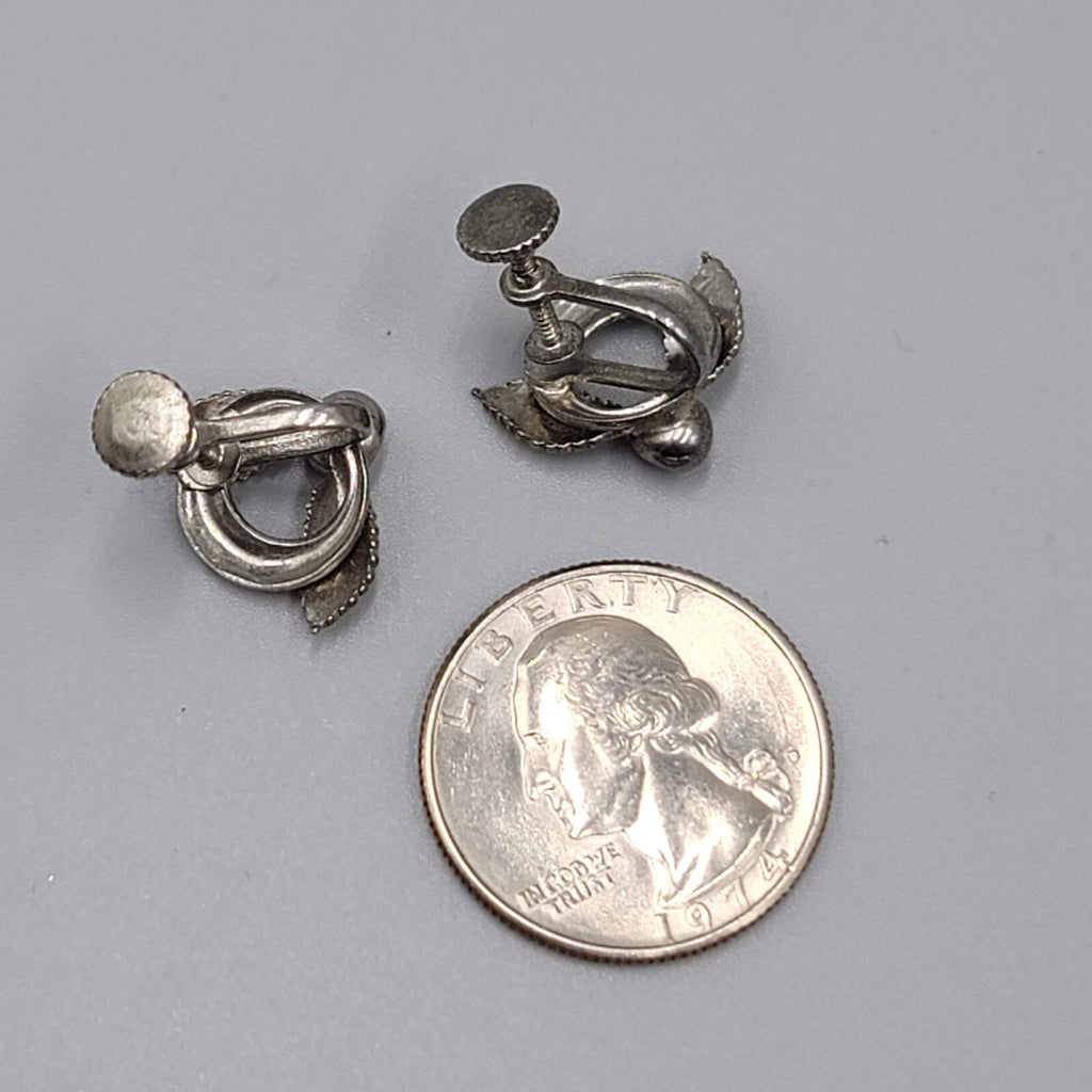 Vintage Stud Clip on Earrings Screw Back Silver tone 5/8"
