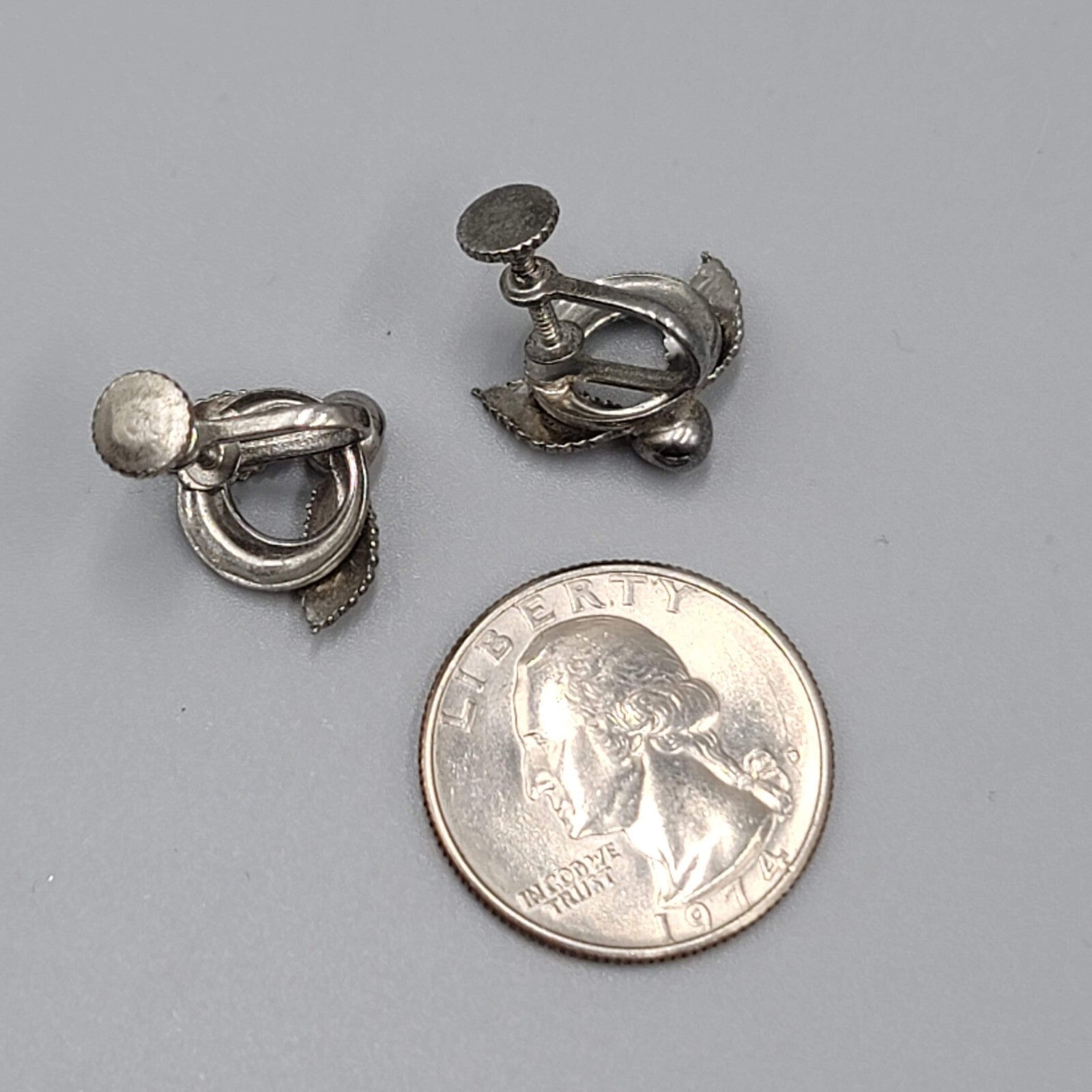 Vintage Stud Clip on Earrings Screw Back Silver tone 5/8"
