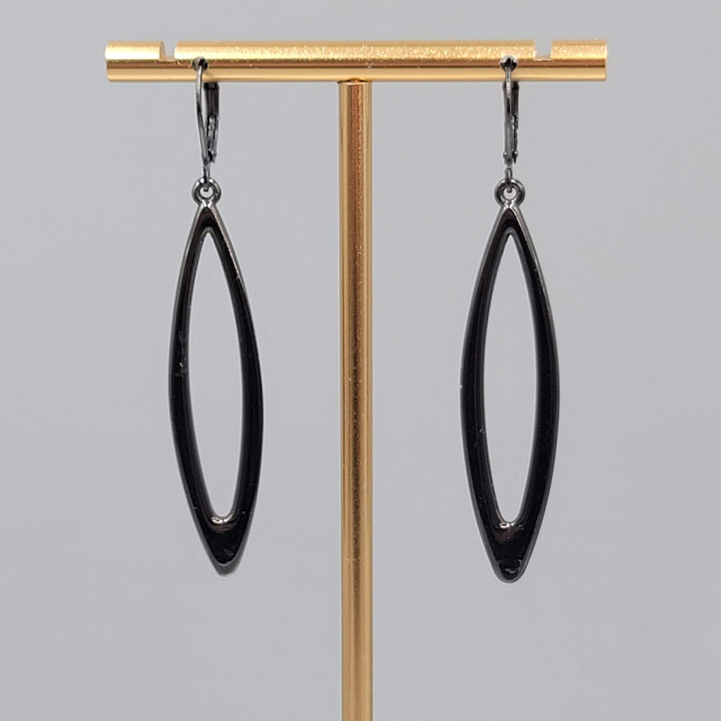 Joan Rivers Pierced Earrings Black Metal Open Drop Long 2"