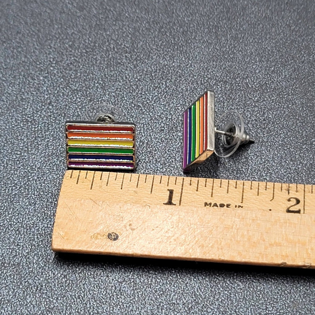 Pierced Earrings PRIDE Rainbow Rectangle Studs 5/8"