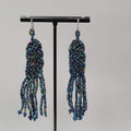 Pierced Earrings AB Black Seed Bead Long Dangle 3"