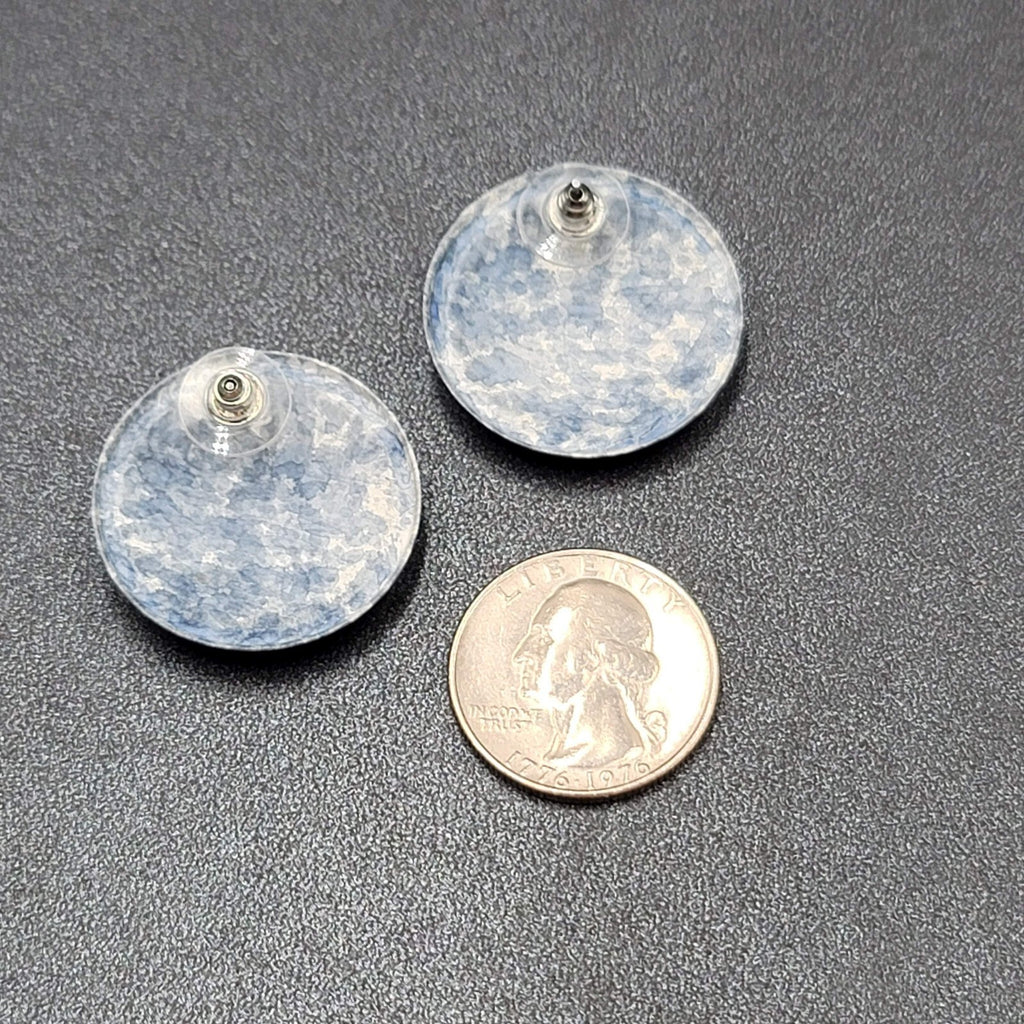 Vintage Pierced Earrings Blue Disc Western Cowboy Hat Silver tone 1 1/8"