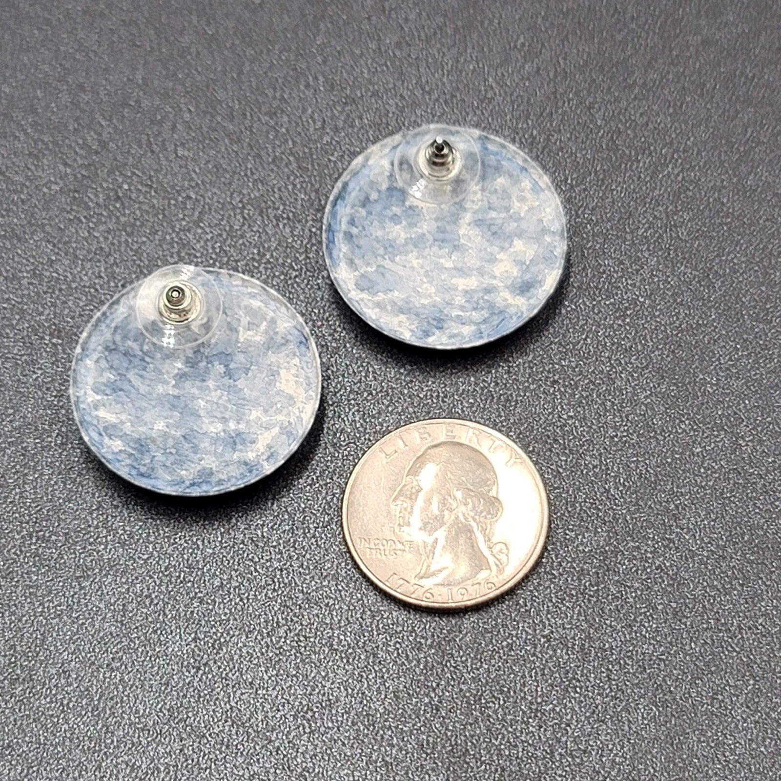Vintage Pierced Earrings Blue Disc Western Cowboy Hat Silver tone 1 1/8"